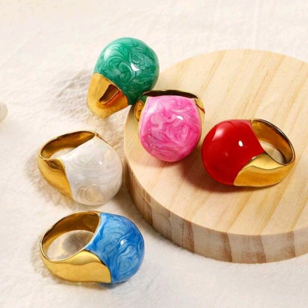 Colorful Enamel Gold Stainless Steel Rings Bundle Of 4 32$